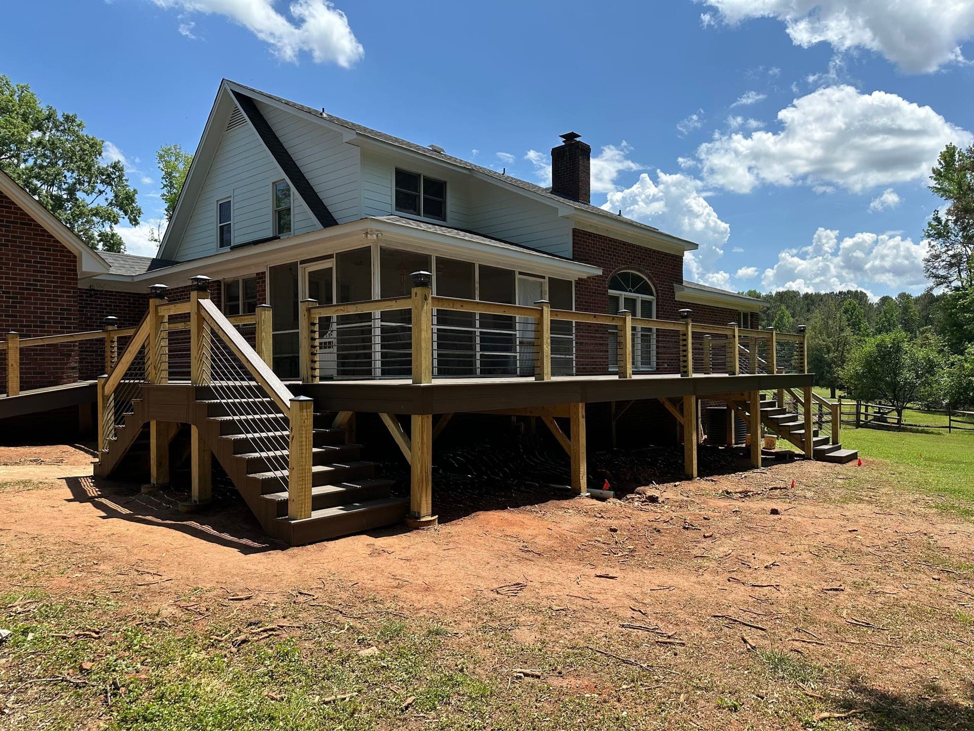 A winter scene with a partially constructed deck in Rock Hill, SC.